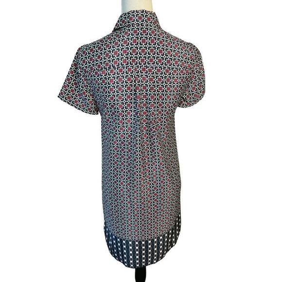 J Crew Dress Blue Collared Geometric Short Sleeve Short Casual Size 0 NEW - Picture 2 of 11